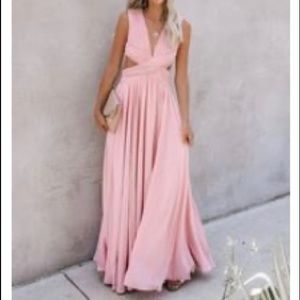 Dusty pink maxi (or prom) dress with cutouts